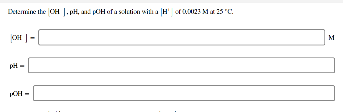 what is the ph and poh of a 0.0235 m hcl solution