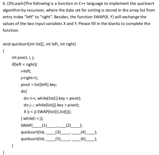 Solved 6. ( 3%,each) The following is a function in C++ | Chegg.com