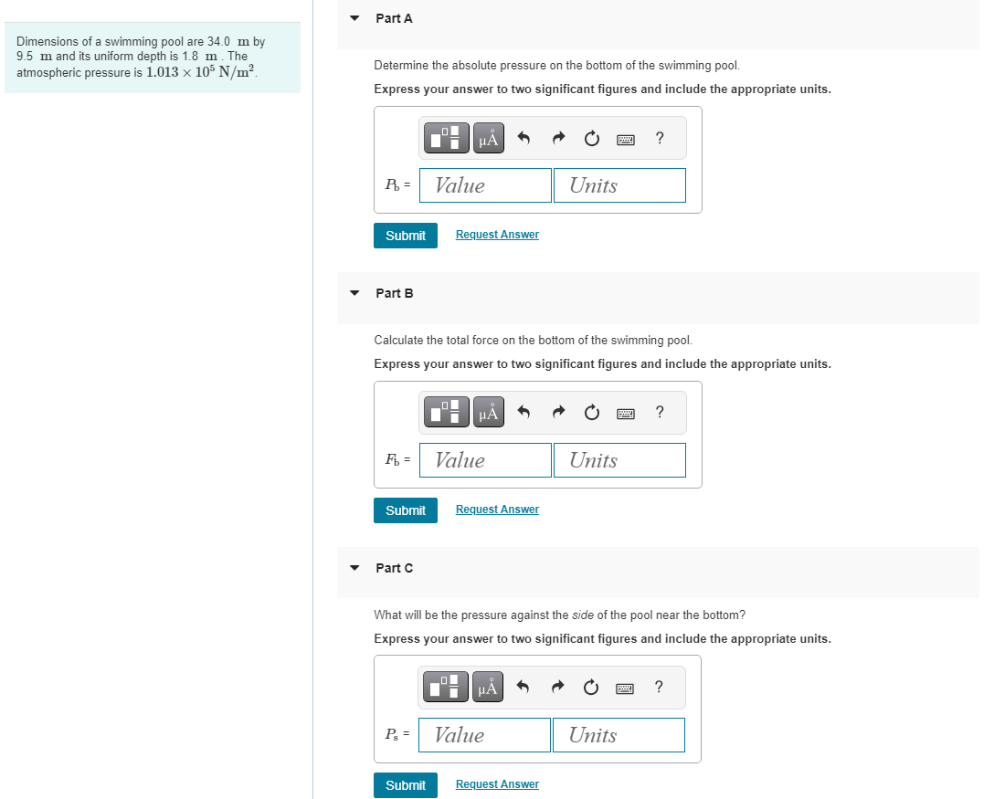 Solved Dimensions of a swimming pool are 34.0 m by 9.5 m and | Chegg.com