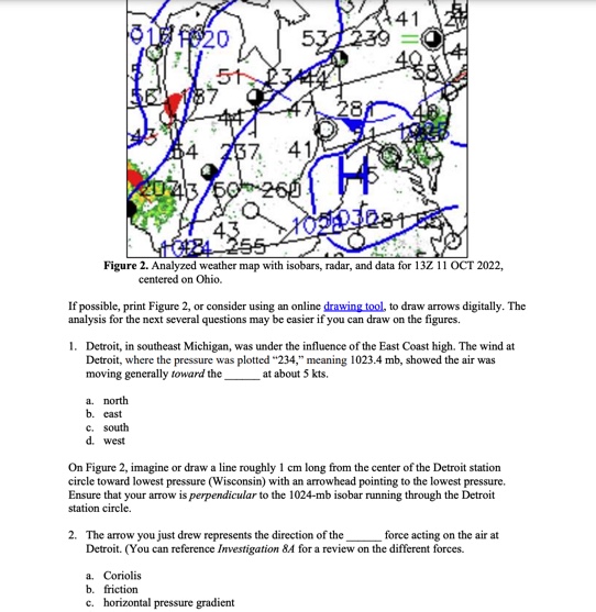 Solved Figure ∠. Anaryzea weatner map witn isooars, radar,(04)