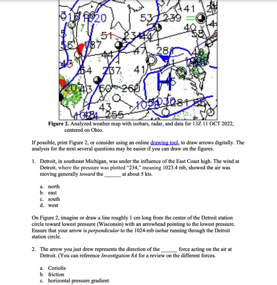 Solved Figure ∠. Anaryzea weatner map witn isooars, radar,