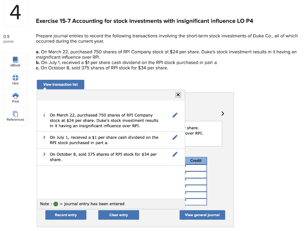 Solved 4 Exercise 15 7 Accounting For Stock Investments With Chegg