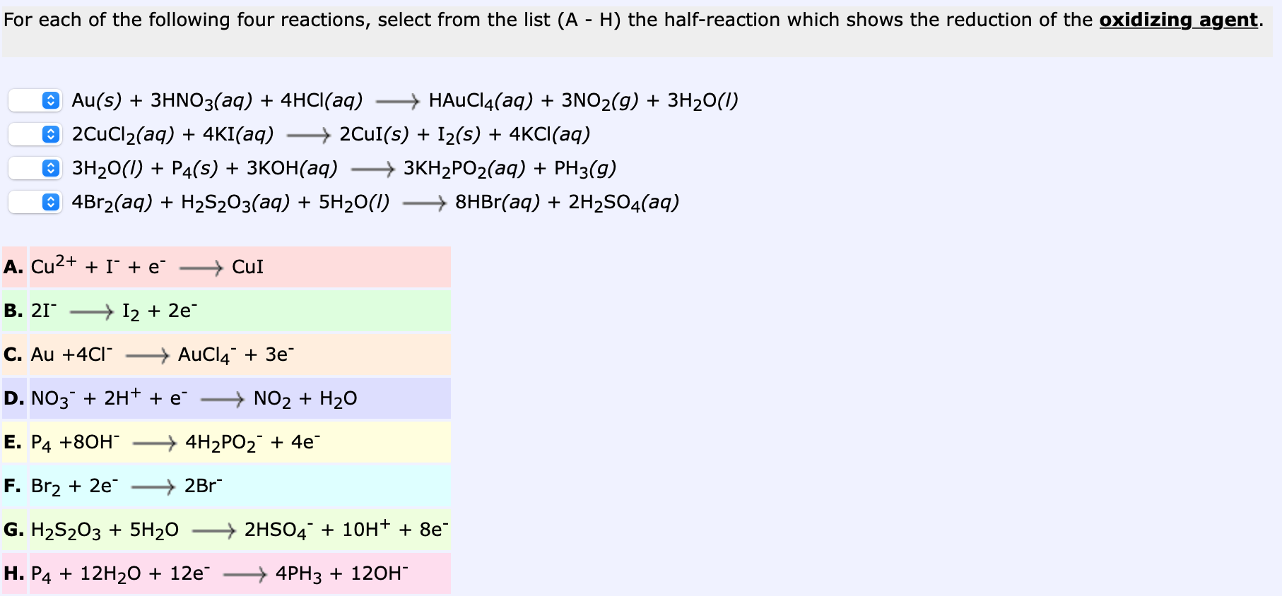 Solved For each of the following four reactions, select from | Chegg.com