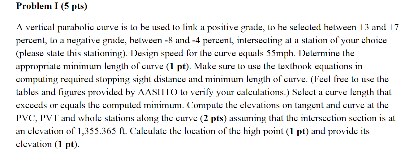 Solved Problem I (5 pts) A vertical parabolic curve is to be | Chegg.com
