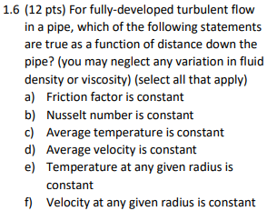 Solved 1.6 (12 pts) For fully-developed turbulent flow in a | Chegg.com