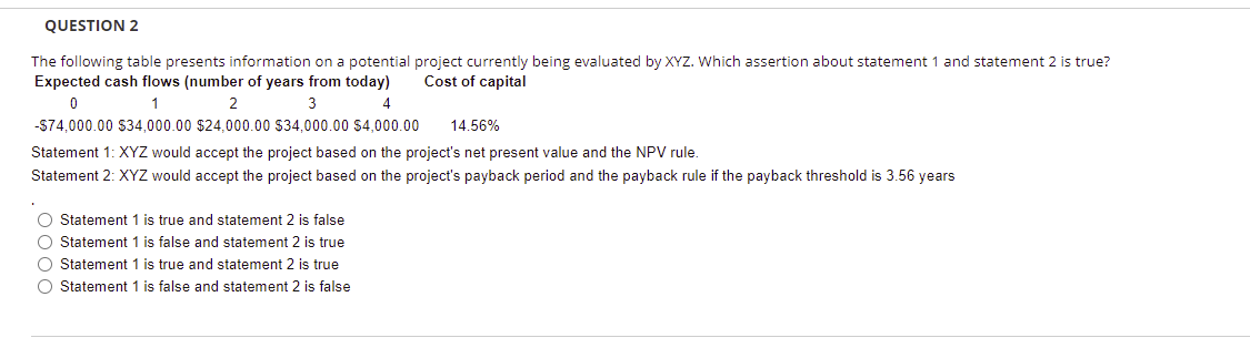 Solved QUESTION 2 0 1 4 The following table presents | Chegg.com