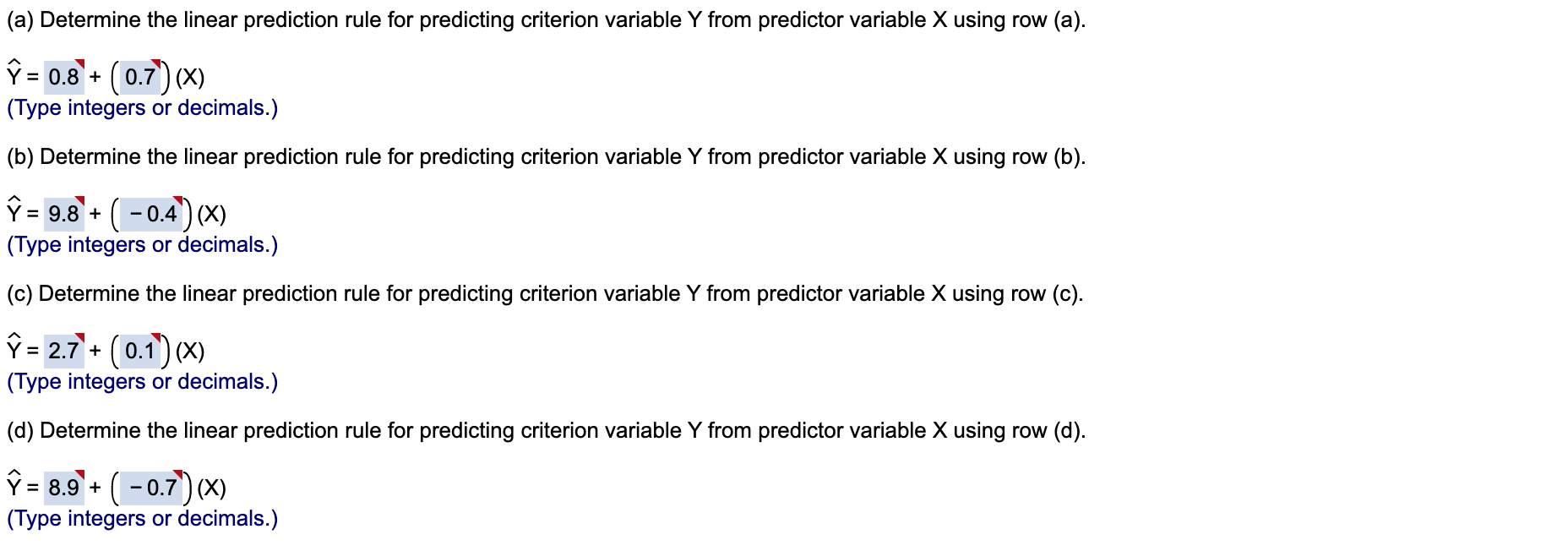 Solved (a) (b) (c) (d) Regression Constant a 0.8 9.8 2.7 8.7 | Chegg.com
