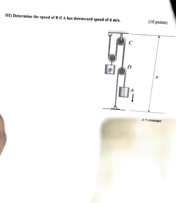 Solved III) Determine The Speed Of B If A Has Downward Speed | Chegg.com