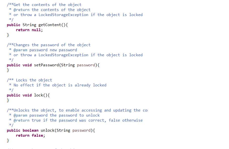 Solved public class LockedStorage { /** Creates an object | Chegg.com