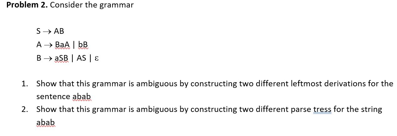 Solved Problem 2. Consider The Grammar S > AB A → BaА | BB B | Chegg.com