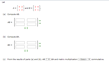 Solved 4 3 1 2 3 4 2 1 (a) Compute AB AB (b) Compute BA. BA- | Chegg.com