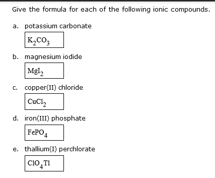 Solved Give the formula for each of the following ionic | Chegg.com