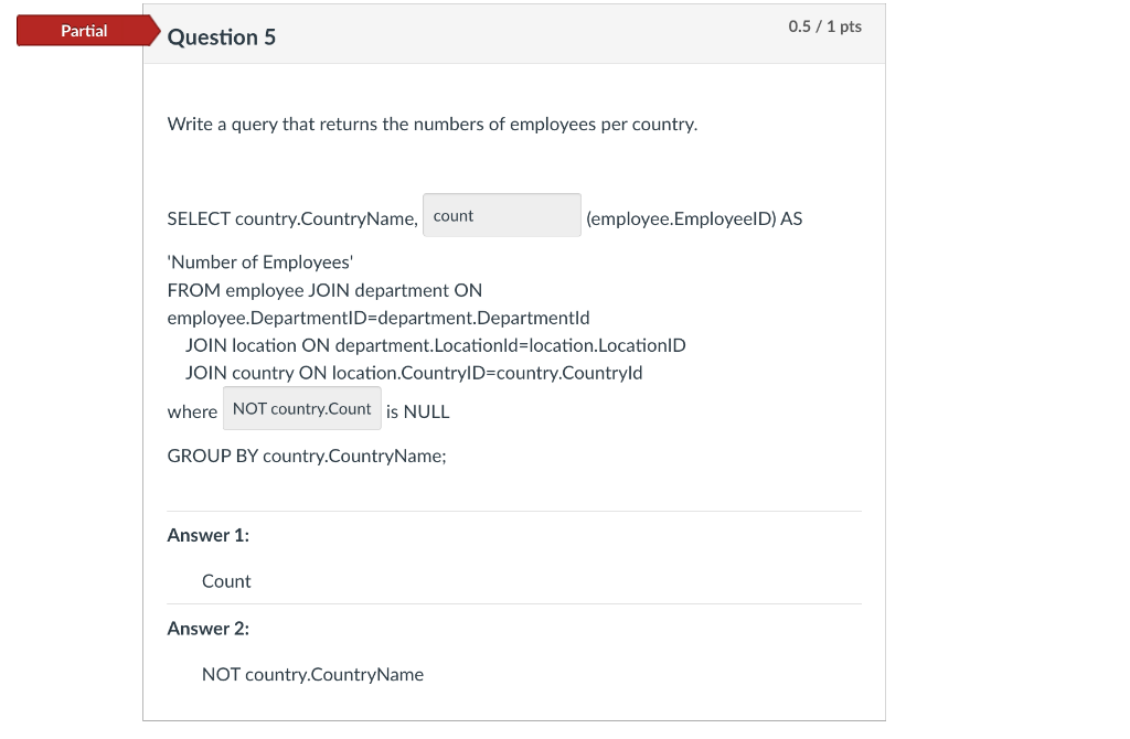 Write a query that returns the numbers of employees | Chegg.com