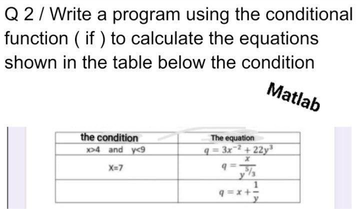 Solved Q 2 / Write a program using the conditional function | Chegg.com