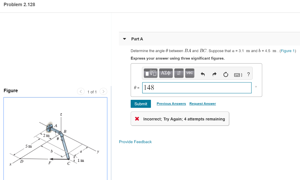 Solved Problem 2.128 Part A Determine the angle between BA | Chegg.com
