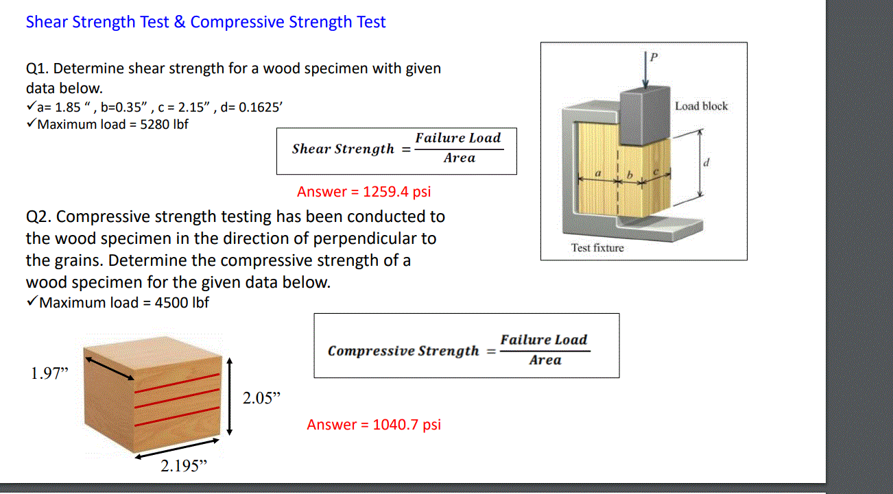 Solved Shear Strength Test & Compressive Strength Test Load