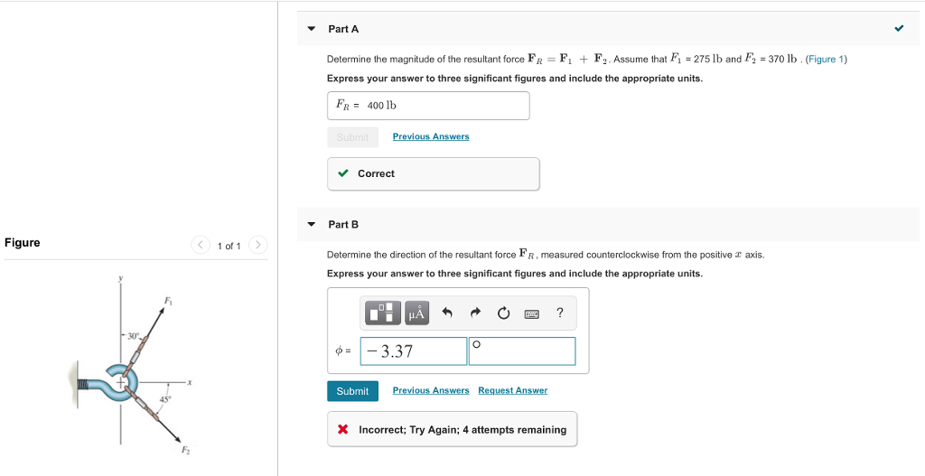 Solved Part A Determine the magnitude of the resultant force | Chegg.com