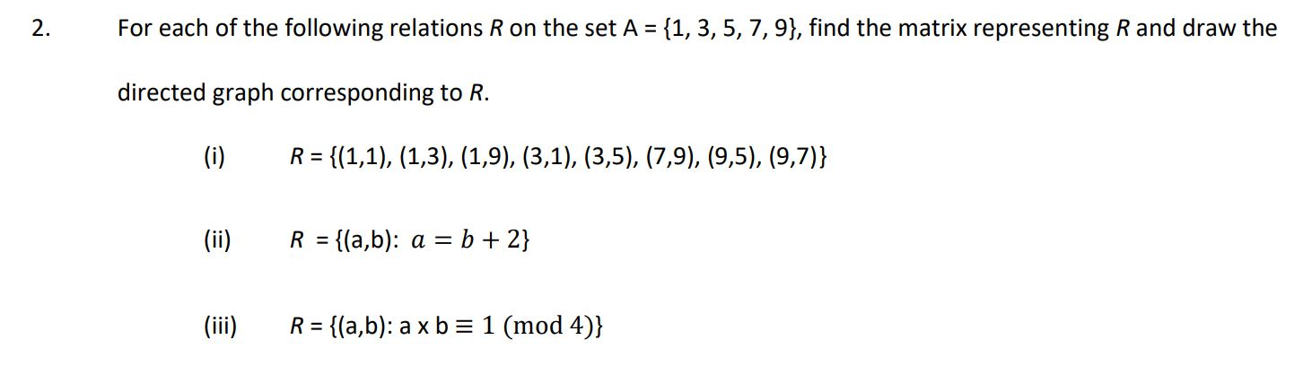 Solved 1. 2. For each of the following relations R on the | Chegg.com