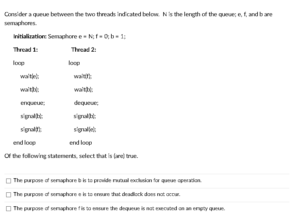 Solved Consider a queue between the two threads indicated | Chegg.com