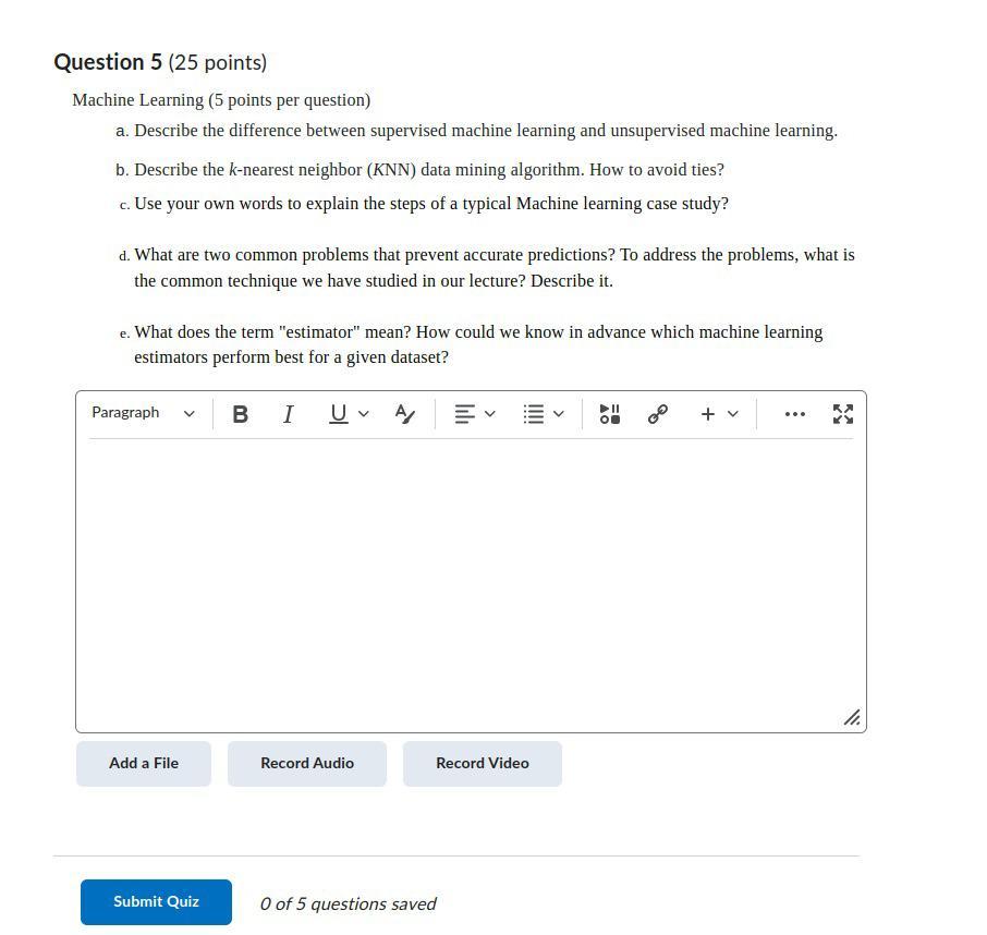 Solved Question 5 ( 25 points) Machine Learning (5 points | Chegg.com