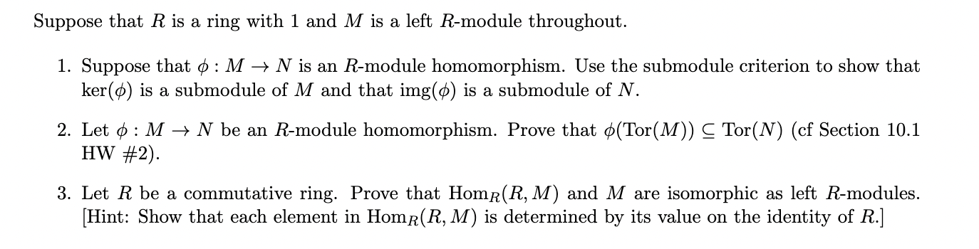 Solved Suppose that R is a ring with 1 and M is a left | Chegg.com