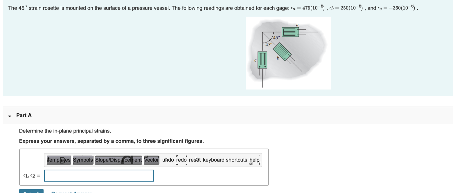 Solved The 45° strain rosette is mounted on the surface of a | Chegg.com