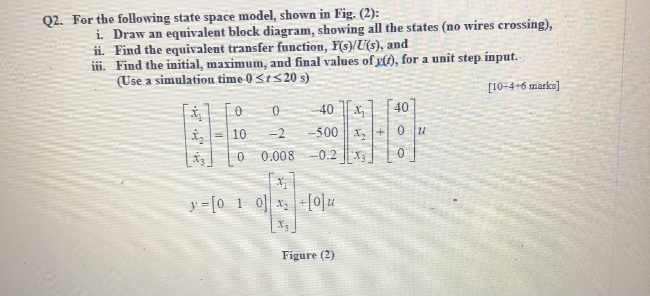 Solved Q2. For the following state space model, shown in | Chegg.com