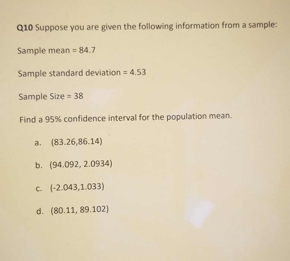 Solved Q10 Suppose You Are Given The Following Information | Chegg.com