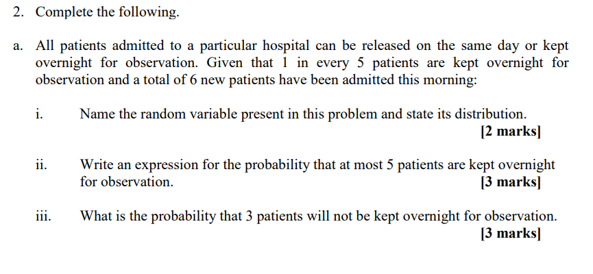 Solved 2. Complete The Following. A. All Patients Admitted | Chegg.com