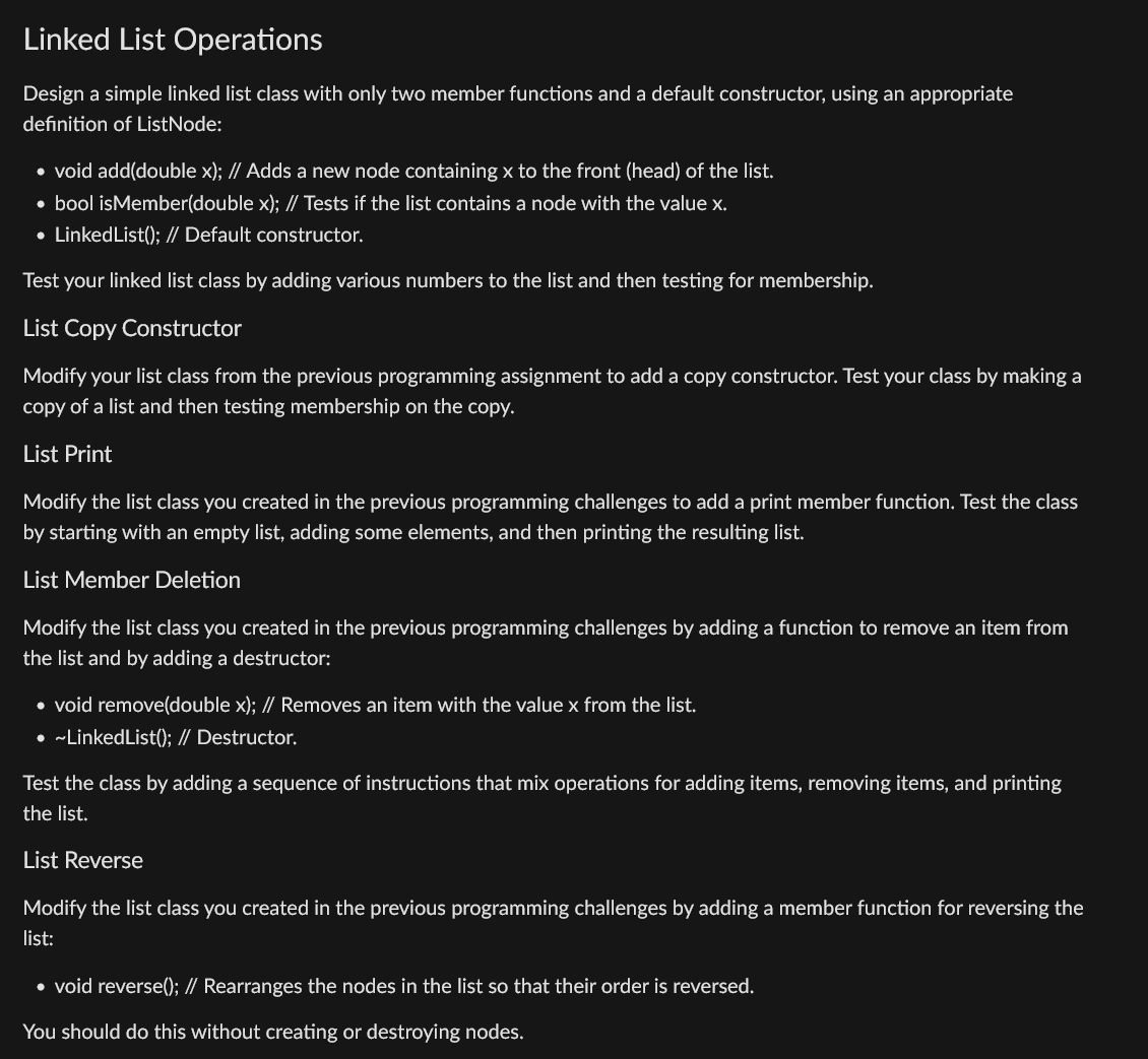 Solved Linked List Operations Design A Simple Linked List 8328