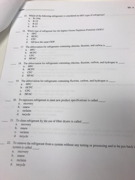 Solved Which of the following refrigerant is considered