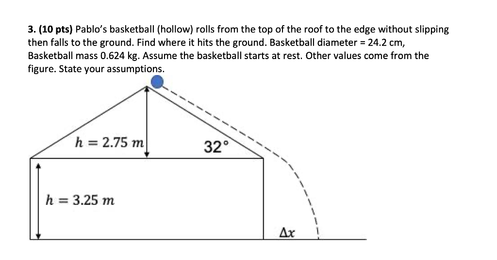 Solved 3. (10 pts) Pablo's basketball (hollow) rolls from