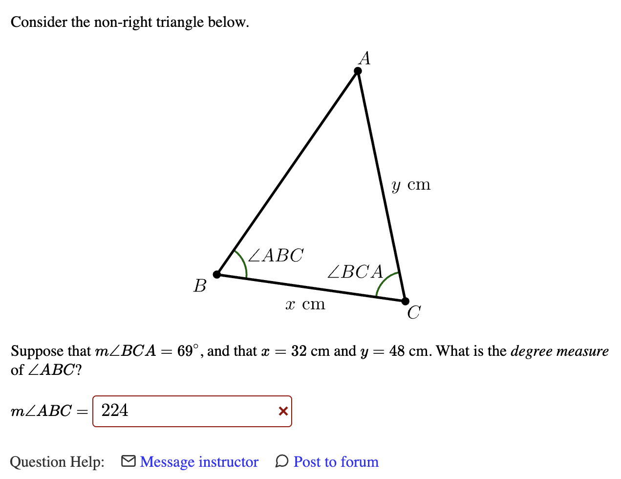 Solved Consider the non-right triangle below. Suppose that | Chegg.com