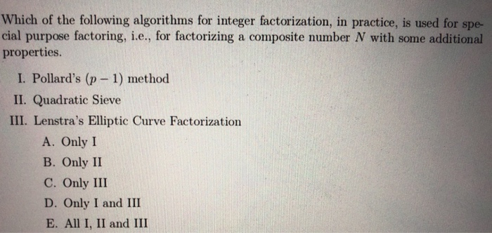 Solved Which of the following algorithms for integer | Chegg.com