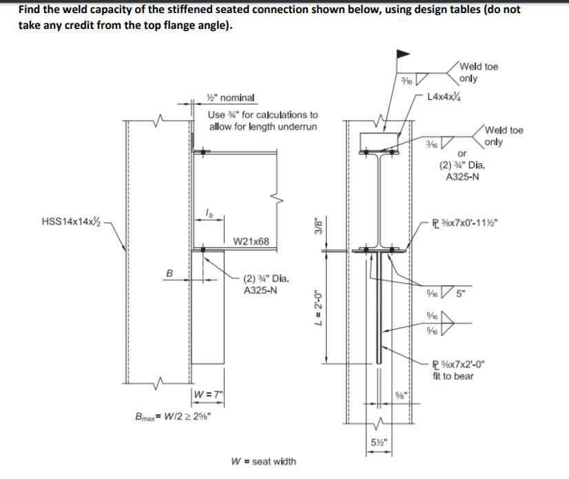 Find the weld capacity of the stiffened seated | Chegg.com