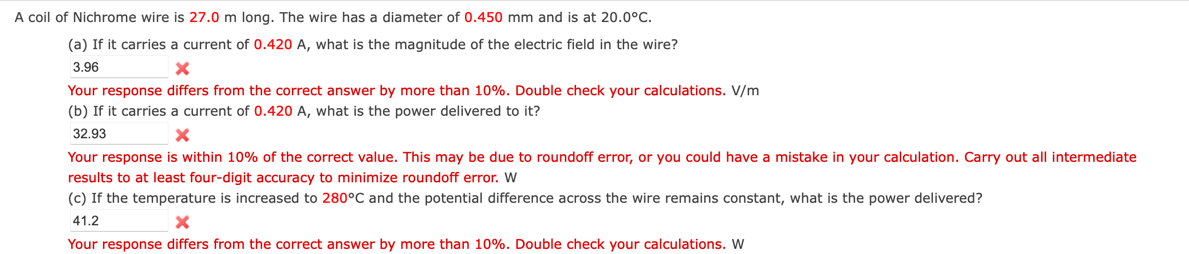 Solved A coil of Nichrome wire is 27.0 m long. The wire has | Chegg.com