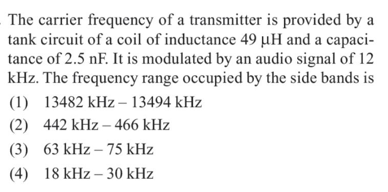 Solved The carrier frequency of a transmitter is provided by | Chegg.com