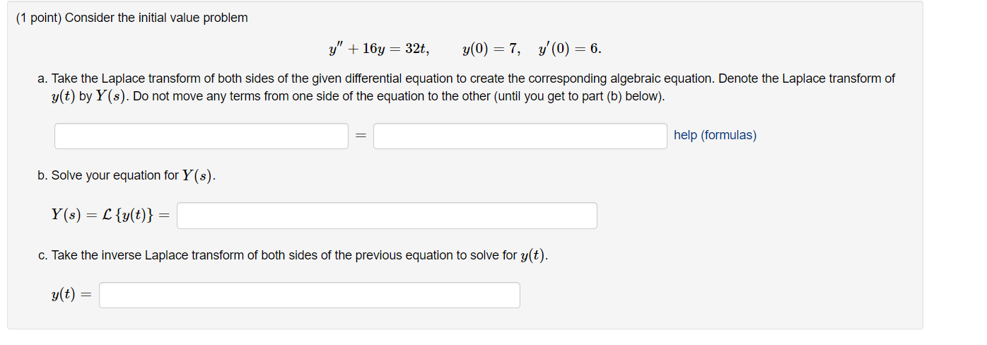 Solved (1 point) Consider the initial value problem y