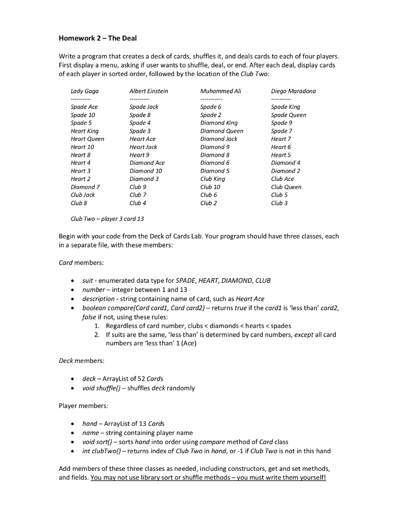 Solved JAVA ::::: Write a program that creates a deck of | Chegg.com