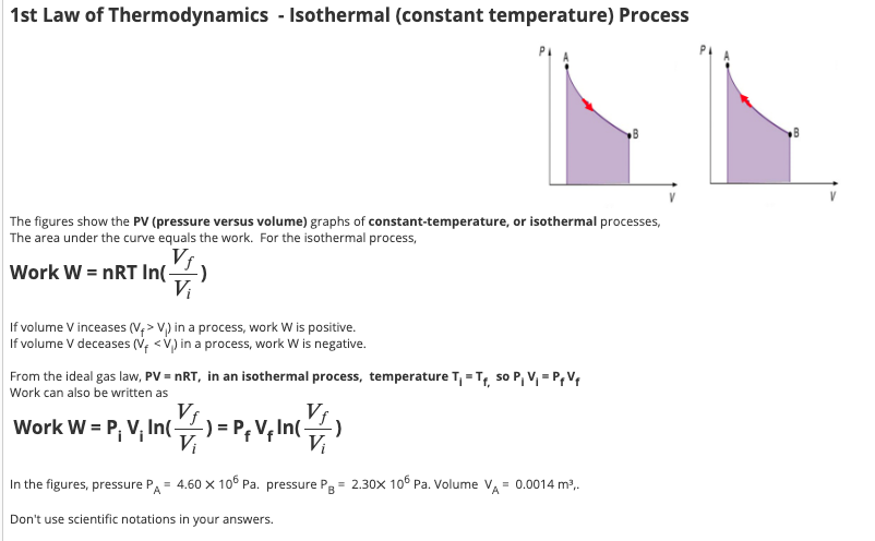 Solved 1st Law of Thermodynamics - Isothermal (constant | Chegg.com