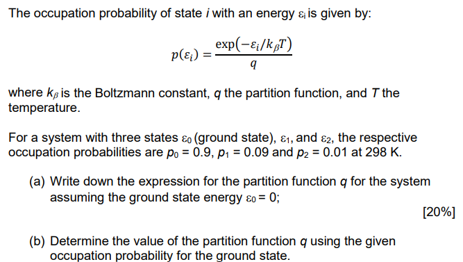 Solved The occupation probability of state i with an energy | Chegg.com