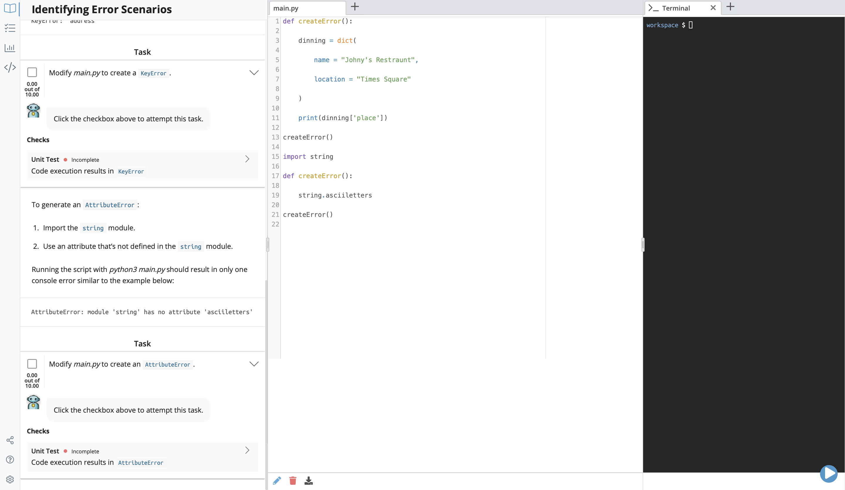 Solved Identifying Error Scenarios PYTHON PLEASE KEEP CODE | Chegg.com