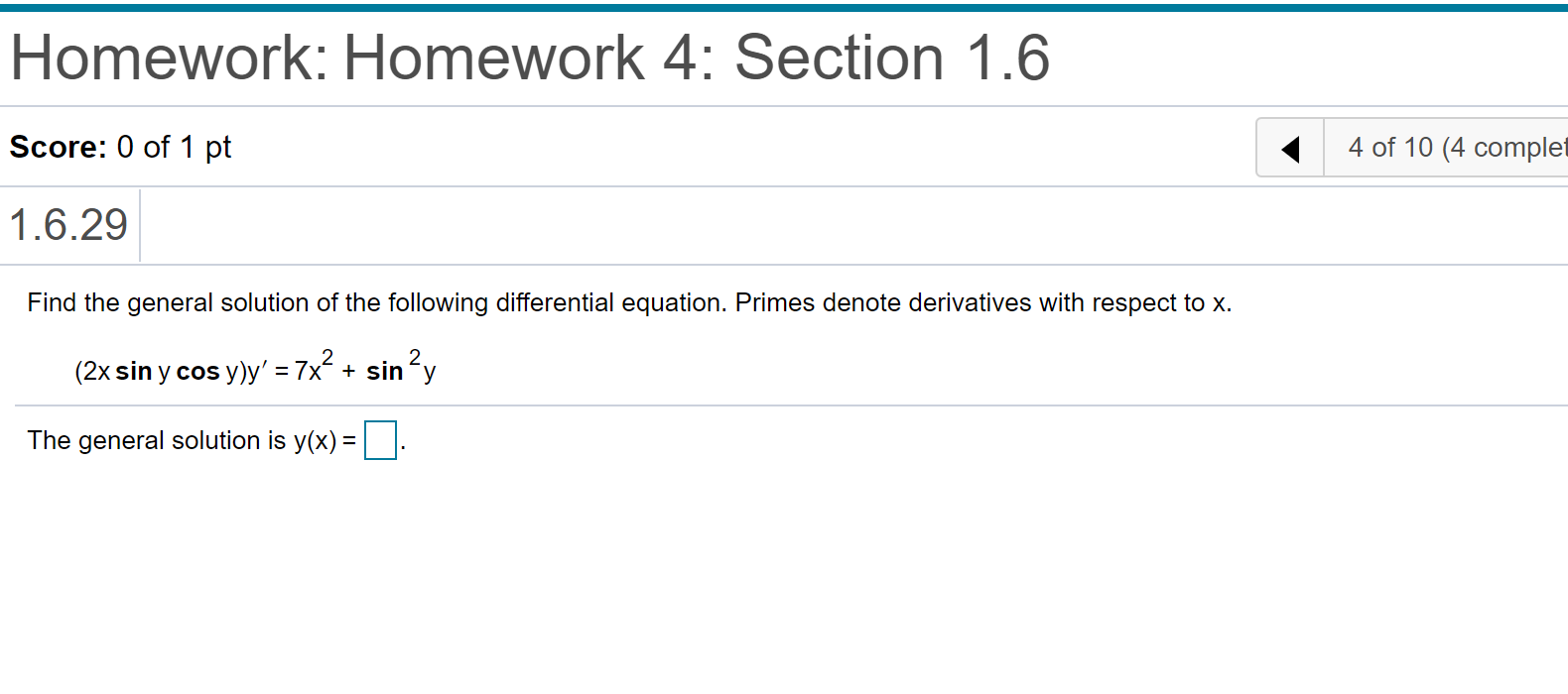 Solved Homework: Homework 4: Section 1.6 Score: 0 of 1 pt 4 | Chegg.com