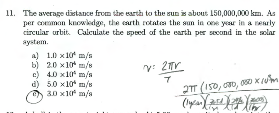 Solved 11. The average distance from the earth to the sun is | Chegg.com