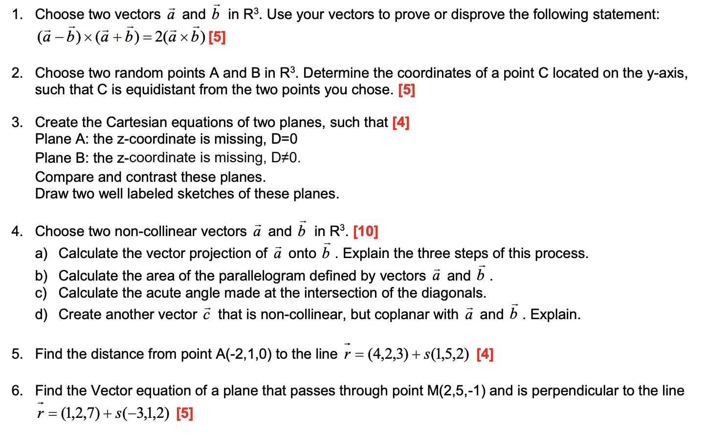 Solved 1. Choose Two Vectors ā And B In R3. Use Your Vectors | Chegg ...