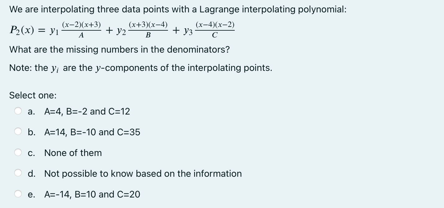 Solved We Are Interpolating Three Data Points With A | Chegg.com