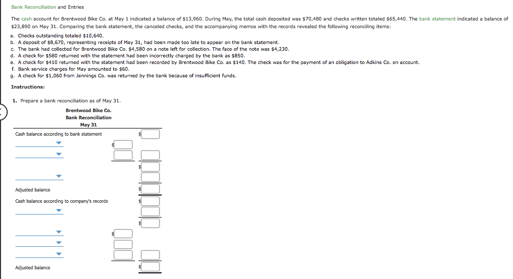 Solved Bank Reconciliation and Entries The cash account for | Chegg.com