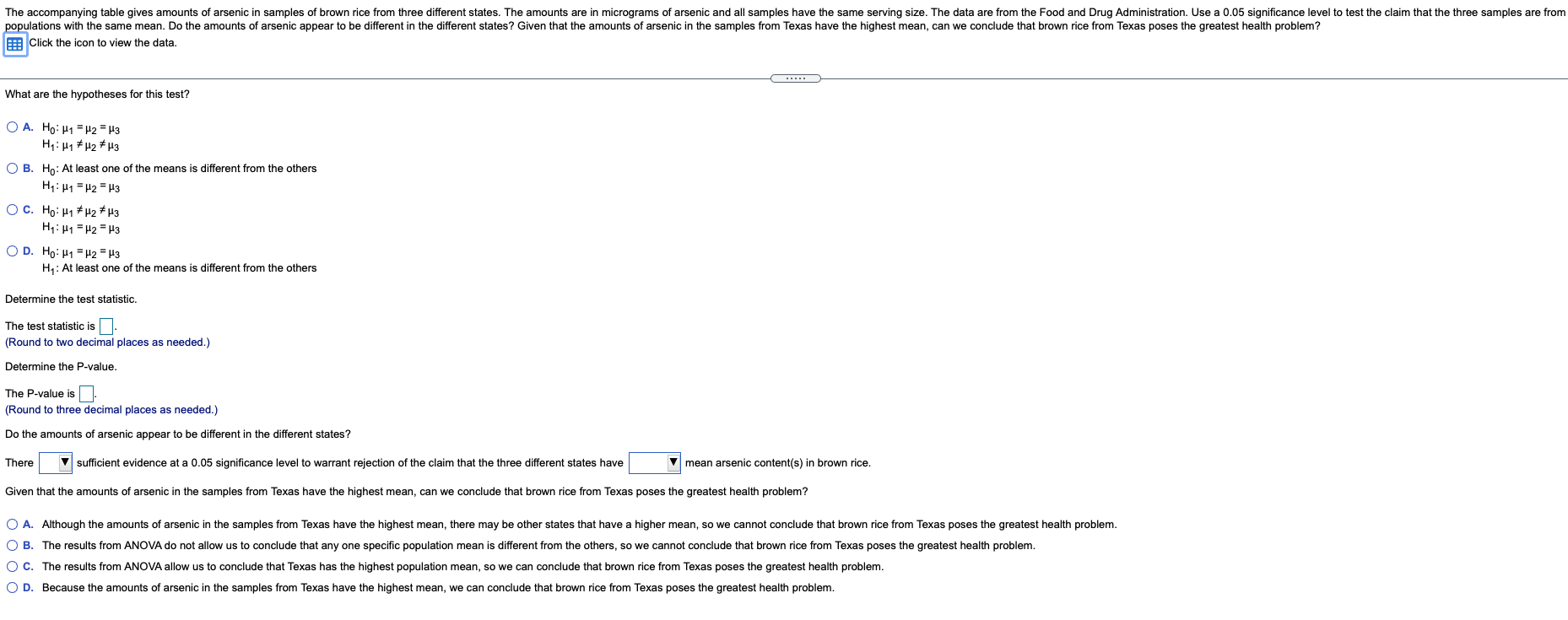 Solved The table gives amounts of arsenic in