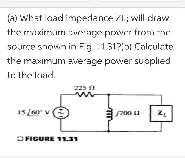 Solved (a) What load impedance ZL; will draw the maximum