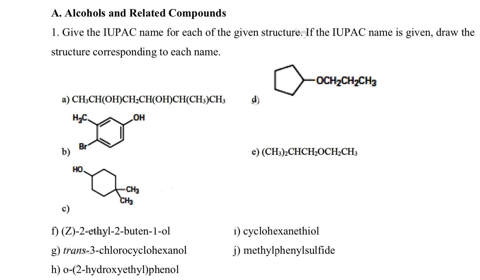 Solved A. Alcohols and Related Compounds 1. Give the IUPAC | Chegg.com